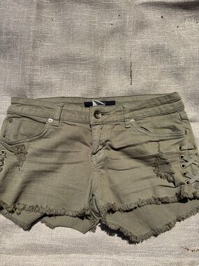 Billabong Olive Green Distressed Lace-Up Denim Shorts